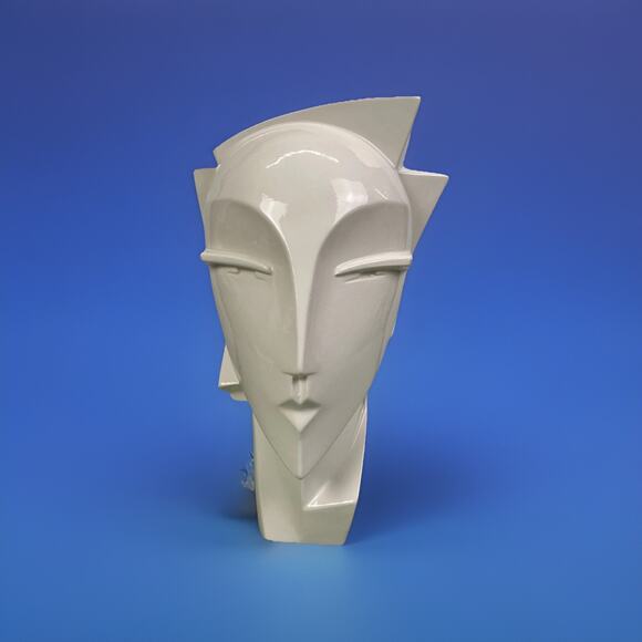 Vintage MCM Lindsey B Balkweill Style Art Deco White Ceramic Head Bust Sculpture - Picture 1 of 7